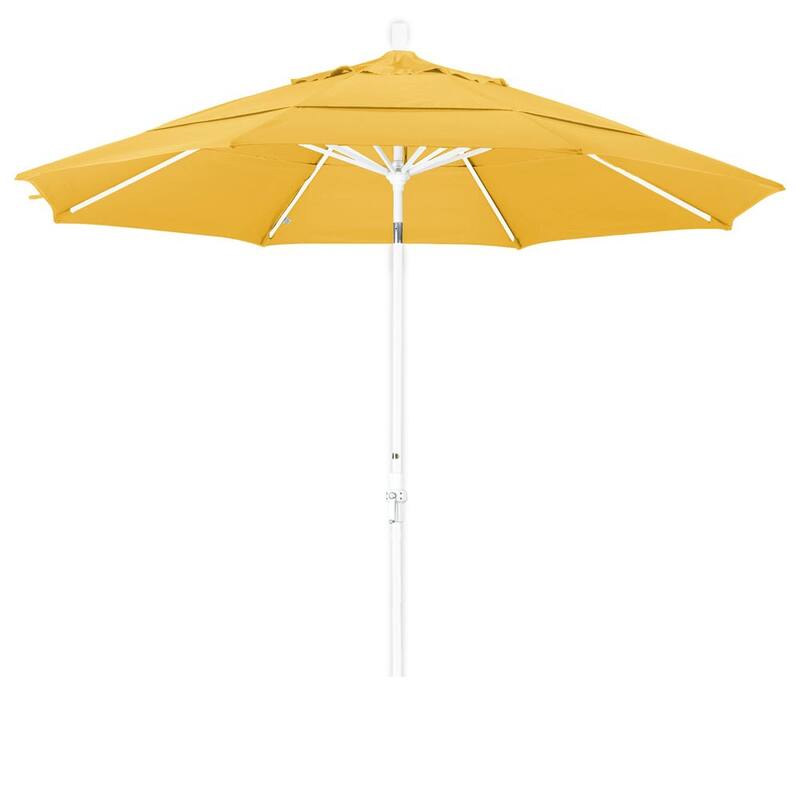 California Umbrella 11' Rd. Aluminum Patio Umbrella, Crank Lift, Collar Tilt, Dbl Wind Vent, White Finish, Pacifica Fabric