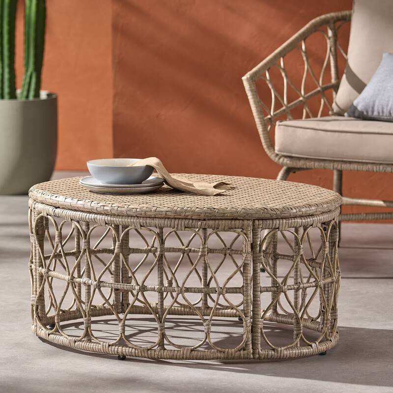 Bruce Outdoor Wicker Coffee Table by Christopher Knight Home - Light Brown