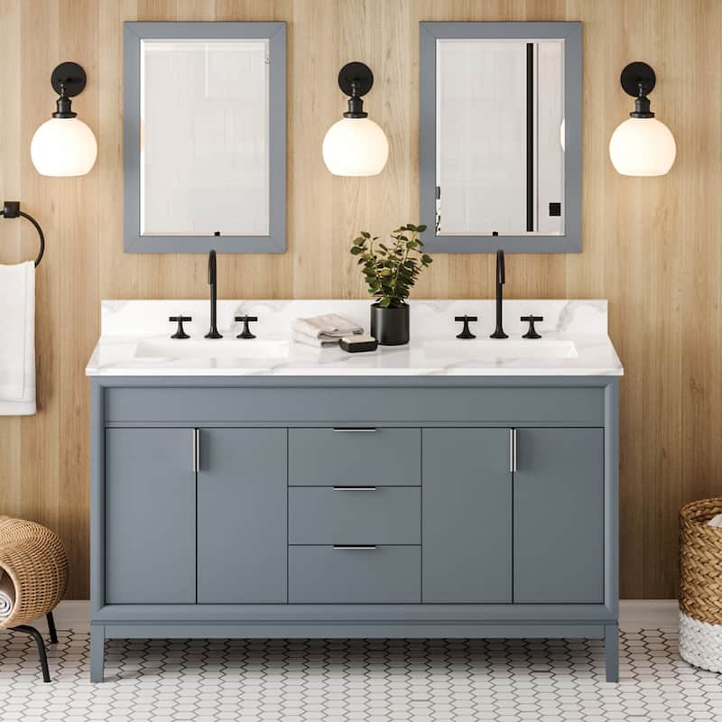 Jeffrey Alexander VKITTHE60R-QUARTZ Theodora II 60" Free Standing - Blue Steel / Calacatta Vienna