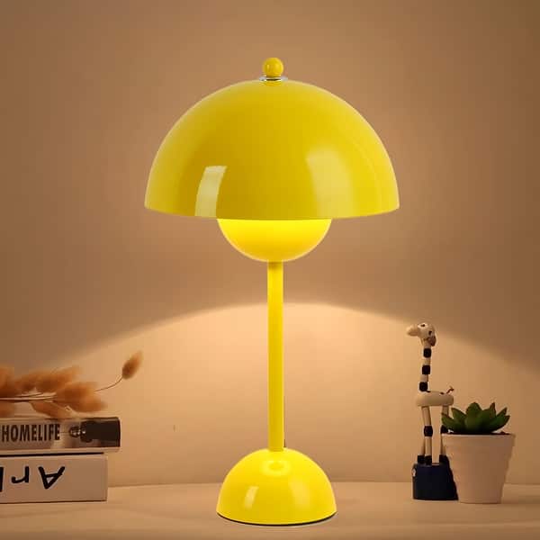 Mushroom Table Lamp – 18" Tall, Matte Black & Walnut, Dual E26 Sockets, Perfect For Bedside Or Desk