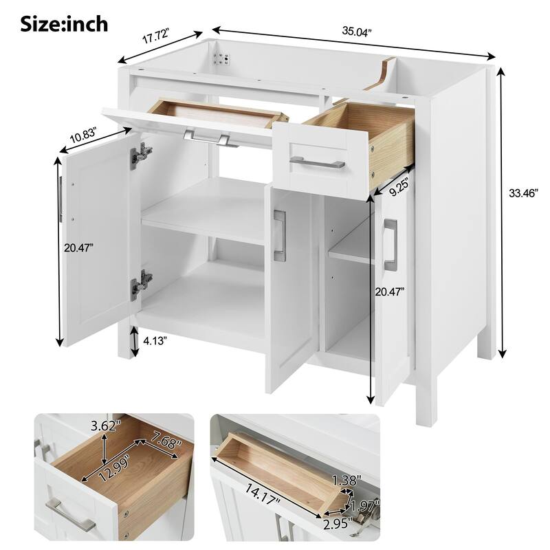 36 inch MDF Freestanding Bathroom Vanity without Top with Soft-Close Drawer