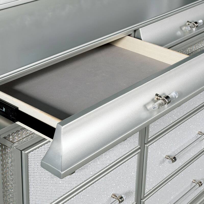 Furniture of America Gala Glam 2-Piece Silver 12-Drawer Dresser and Mirror Set with LED Lighting