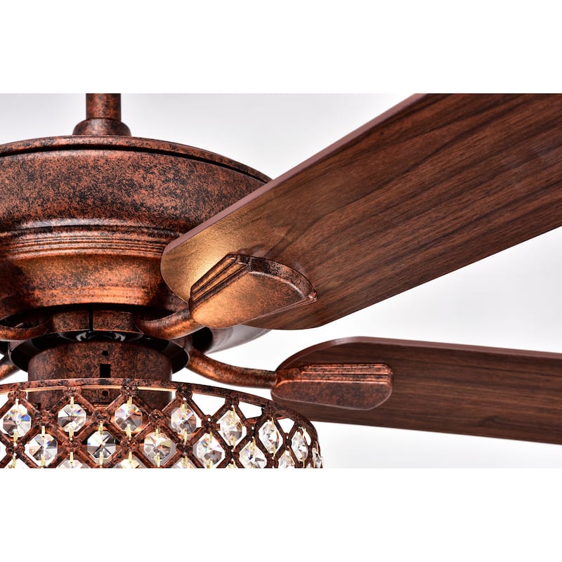 Irene Rustic Bronze 52-Inch 5-Blade Metal/Crystal Drum Shade Lighted Ceiling Fan (Includes Remote)