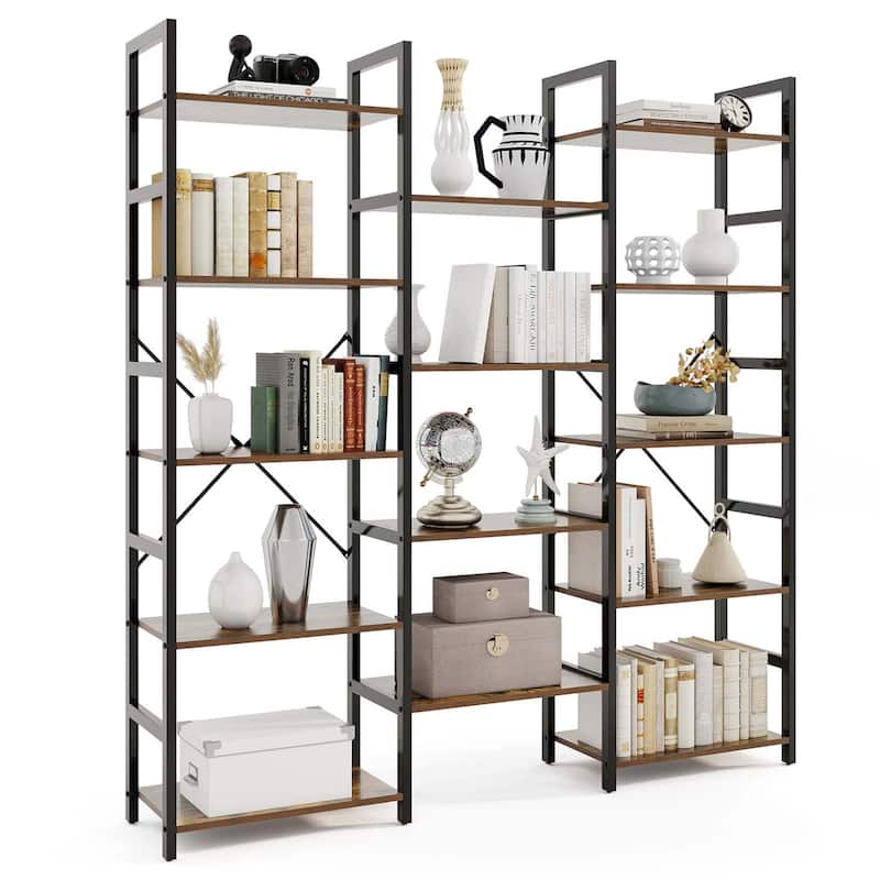 Gymax 5-tier Industrial Bookshelf Heavy-duty Metal Frame Bookcases w/