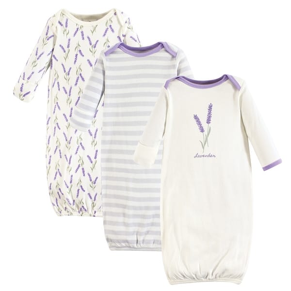 slide 1 of 1, Touched by Nature Baby Girl Organic Cotton Long-Sleeve Gowns 3pk, Lavender 0-6 Months - Lavender