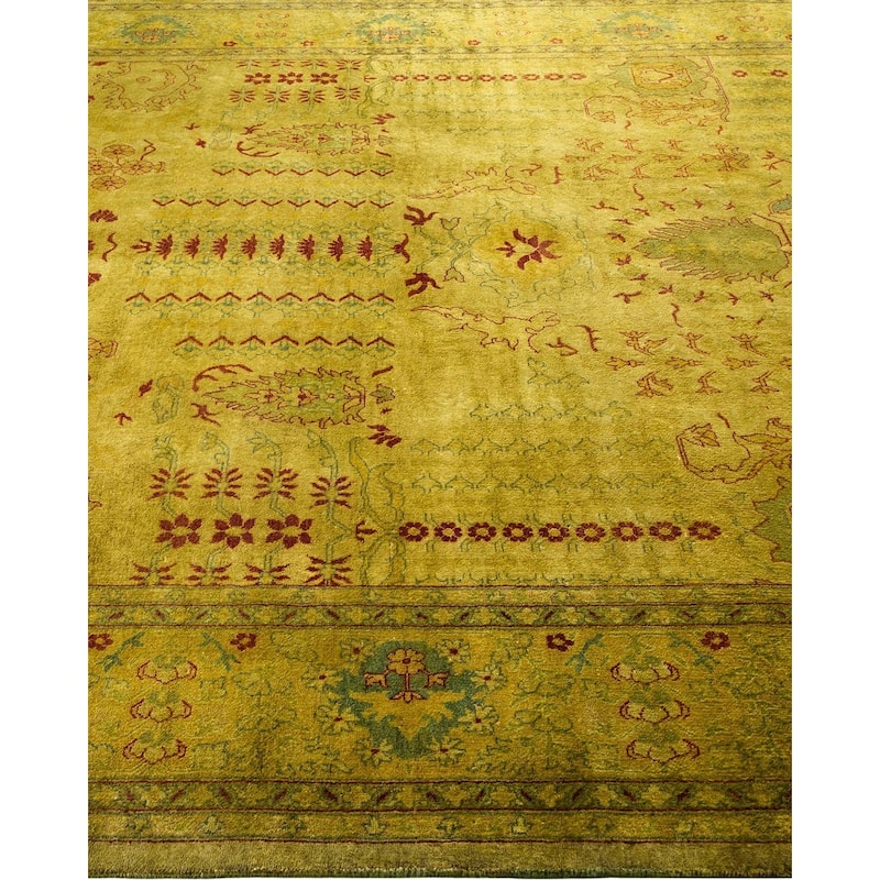 Overton Hand Knotted Wool Vintage Inspired Modern Contemporary Overdyed Gold Area Rug - 6' 3" x 9' 5"