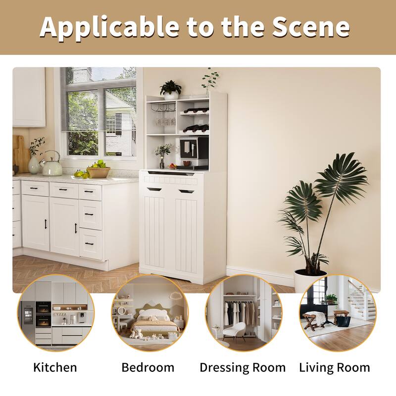 Anmytek White Pantry Cabinet Kitchen Storage Organizer with Wine Rack and Drawer