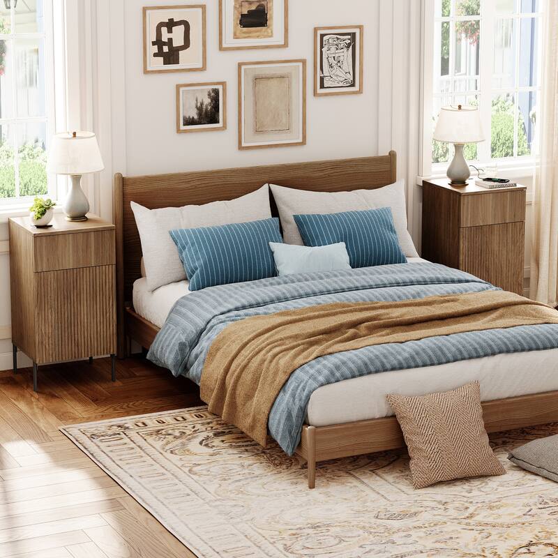4 Pcs Bedroom Set，Reeded Dresser and Nightstand Sets for Bedroom, Night Stand of 2 with Charging Station