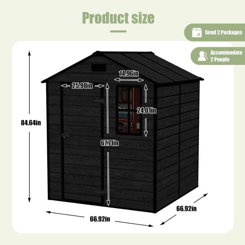 6*6ft Resin Storage Shed, High Quality Pp Material, Waterproof, Rust And Uv Proof, Large Storage Space, 12mm Thick Pp Board