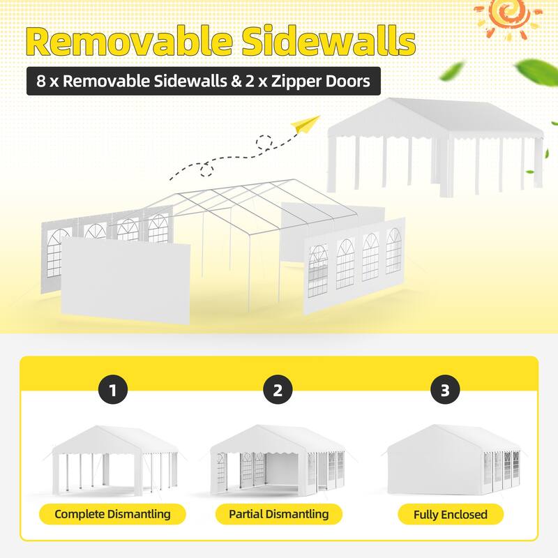 Durable Party Tent Gazebo for Events, Weddings, and BBQs - Includes Removable Sidewalls with Windows & Storage Bags, White