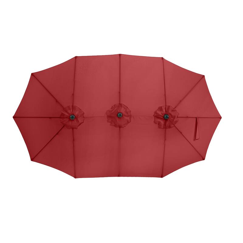Extra Large Outdoor Umbrella - 15 Ft Double Patio Shade with Easy Hand Crank by Pure Garden (Red)