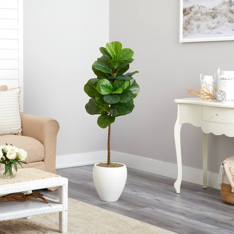 Artificial Fig Tree with Planter - 52" Faux Tree Indoor Greenery Home Decor - Green - 61 Inches and Over