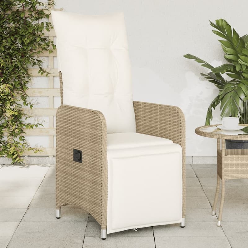 vidaXL Reclining Patio Chair with Cushions Outdoor Seat Furniture Poly Rattan - Beige With footrest form1