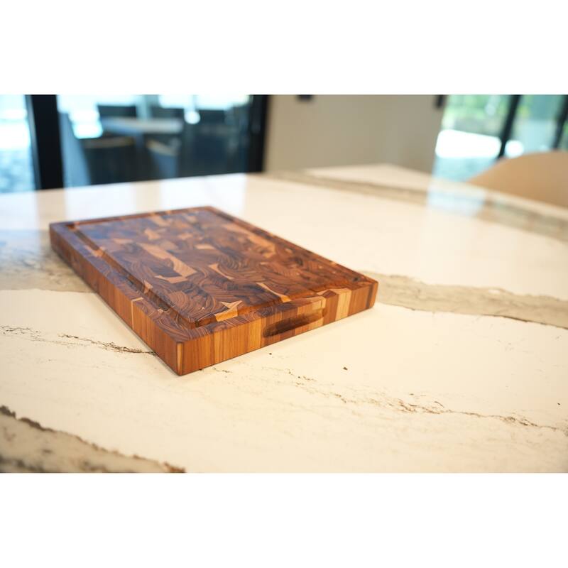 EcoDecors FSC Certified, Teak Cutting Board, 14-inches x 10-inches, it is a Compact Reversible End Grain Wood Board for Snacks