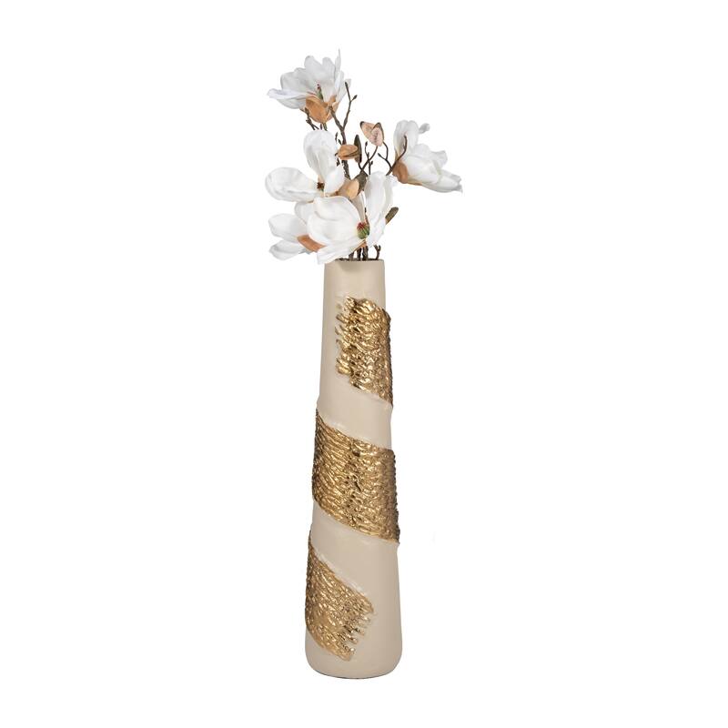 Sagebrook Home Glass White/Gold Cylinder Aluminum Wrapped Vase