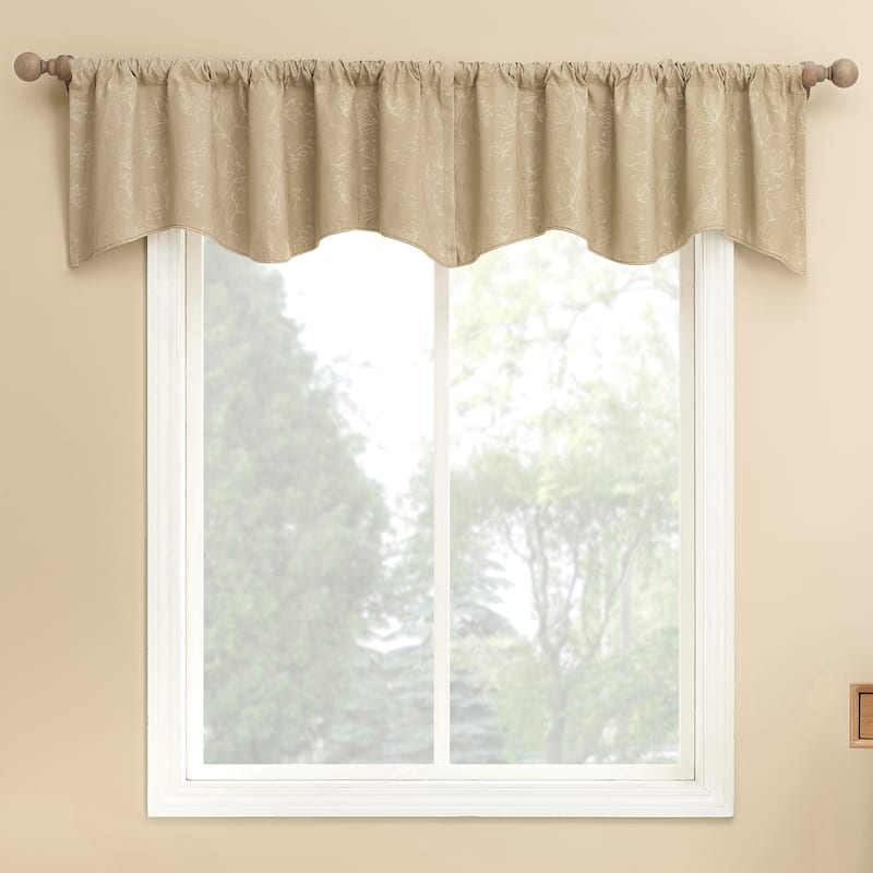 Sun Zero Bronte Floral Jacquard Total Blackout Rod Pocket 1-Piece Curtain Valance - 50" x 18" - Beige