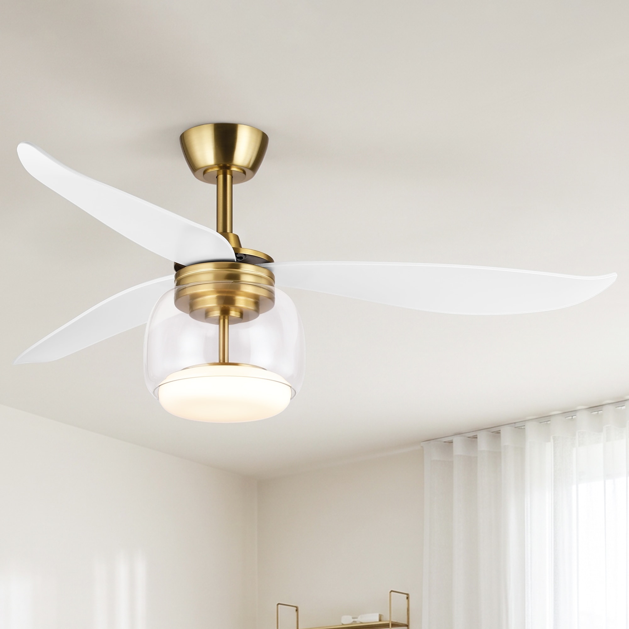 52" Gold Modern Propeller 3-Blade Glass Dimmable LED Ceiling Fan with Light and Remote