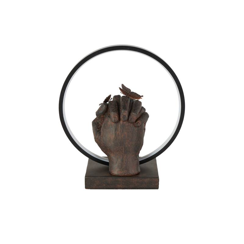 Resin Hands Holding Room Table Lamp with Butterfly Accents - Copper - Roche River Decor