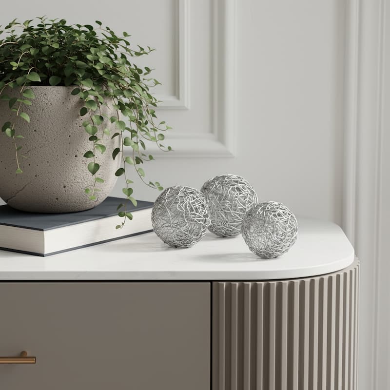 HomeRoots Set of Three Silver Wire 3" Decorative Orbs