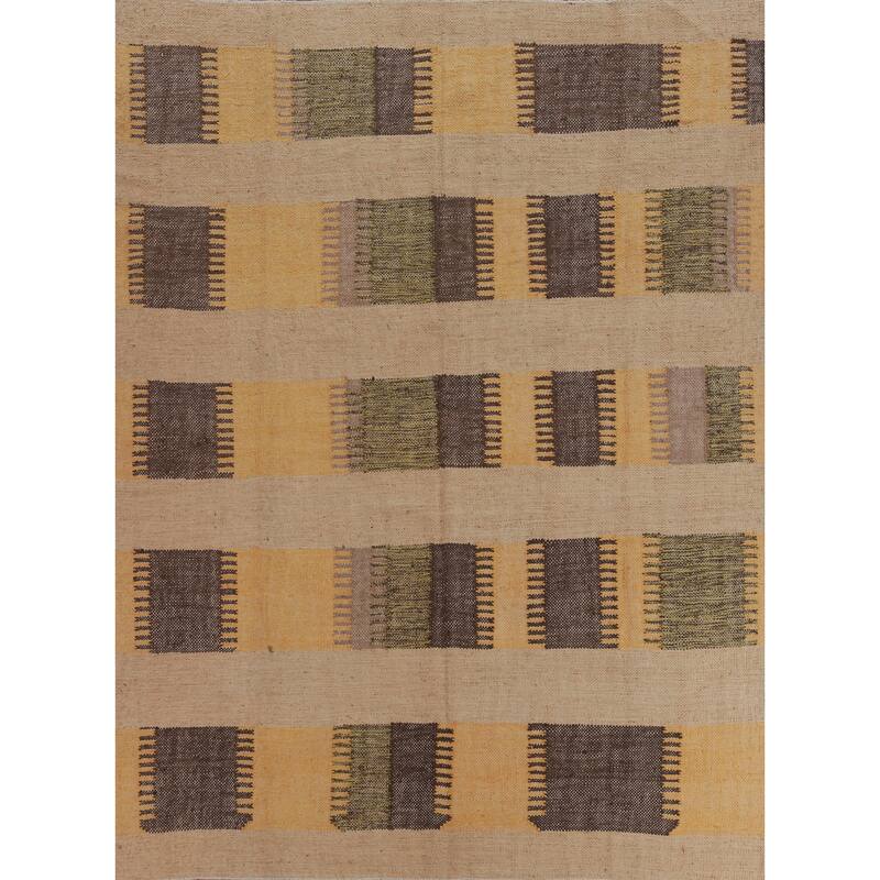 Hand Woven Oriental 100% Jute Carpet Southwestern Modern Multi-Colored Kilim Area Rug - 9' 5'' X 8' 5''