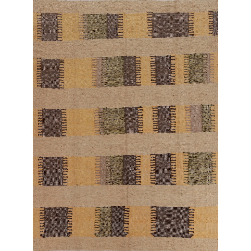 Hand Woven Oriental 100% Jute Carpet Southwestern Modern Multi-Colored Kilim Area Rug - 9' 5'' X 8' 5''