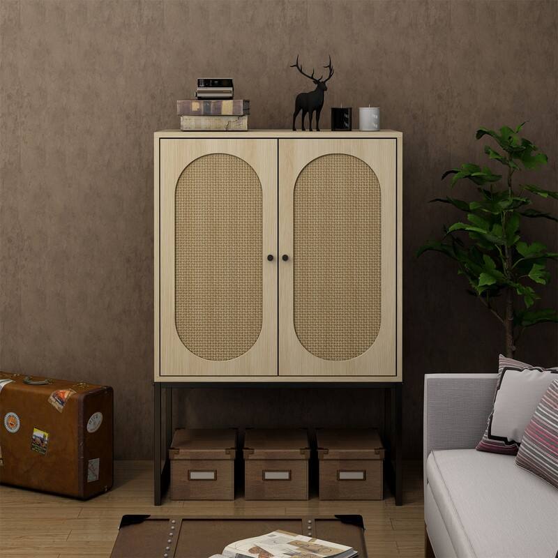 Bohemian accent lockers, adjustable shelves, living room, kitchen, bedroom sideboards - Natural