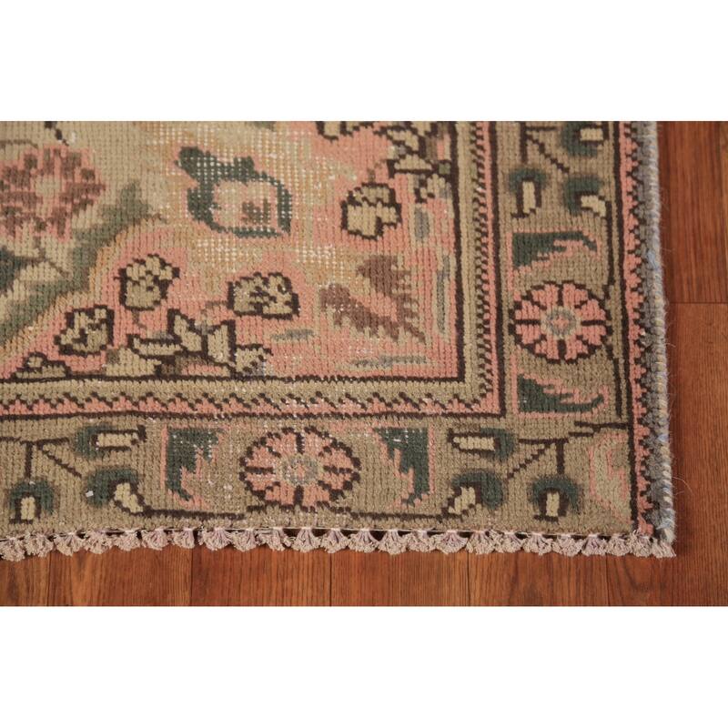 Pink & Beige Floral Tabriz Persian Foyer Rug Handmade Wool Carpet - 3'3"x 4'10"
