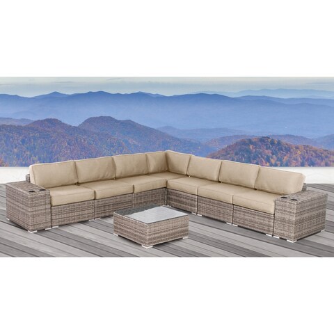 LSI 10 Piece Rattan Sectional Seating Group with Sunbrella Cushions