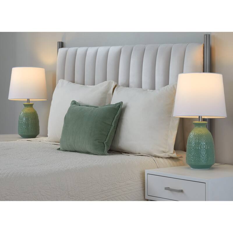 Porch & Den Claudia 20" Ceramic Table Lamp with Patterned Base & Linen Shade (Set of 2) - 20
