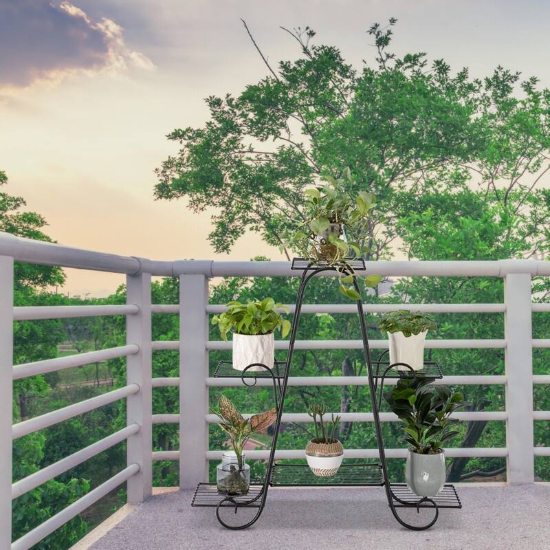 4 Tier Metal Plant Shelf Stand Outdoor Multilayer Potted Planters Display Rack