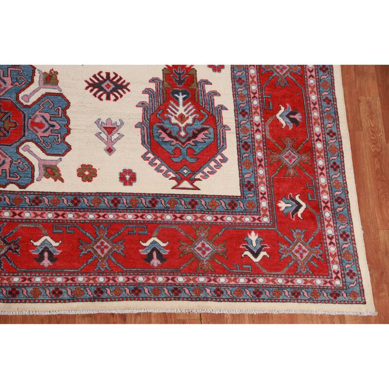 Hand Knotted Oriental 100% Wool Carpet Traditional Medallion Beige & Ivories Kazak Area Rug - 11' 7'' X 8' 7''