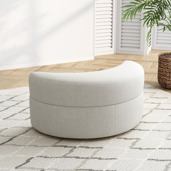 slide 2 of 11, Upholstered Chenille Boucle Half Moon Storage Ottoman with Tray Chenille - Beige/Chenille