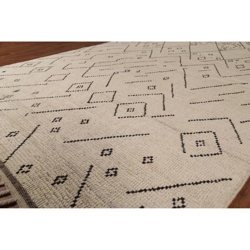 Trellis Moroccan Area Rug Hand-Knotted Geometric Wool Carpet - 6'0"x 9'8"