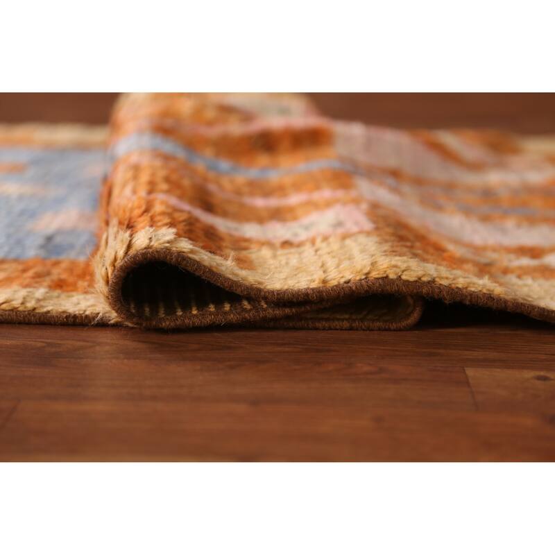 Geometric Orange Moroccan Runner Rug Handmade Wool Carpet - 2'10" x 9'8"