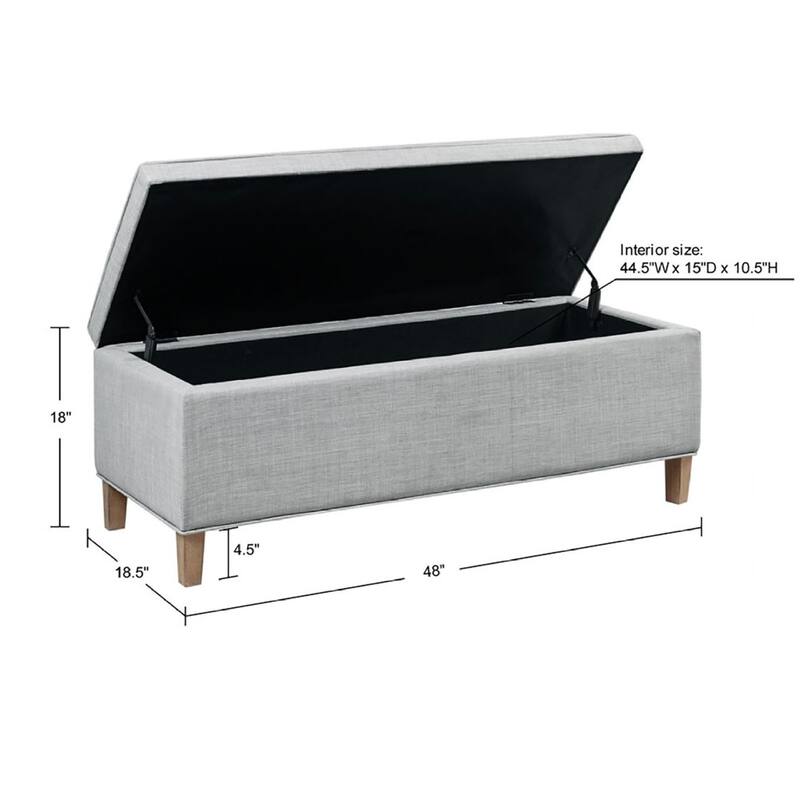 Roomfitters 48-Inch Rectangular Storage Bench, Soft Close Lid and Solid Wood Legs in Reclaimed Gray, Light Gray - Light Grey