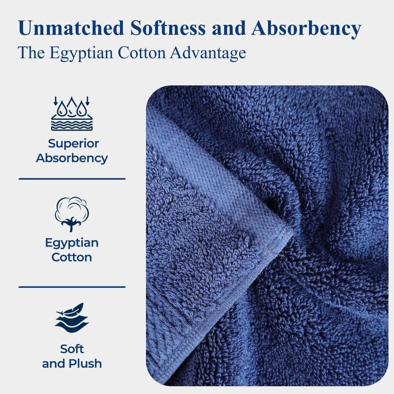 Superior Luxury Egyptian Cotton Bath Towel Set of 4 Ultra Plush, Heavyweight, Absorbent Spa & Hotel Quality Bath Towels Set