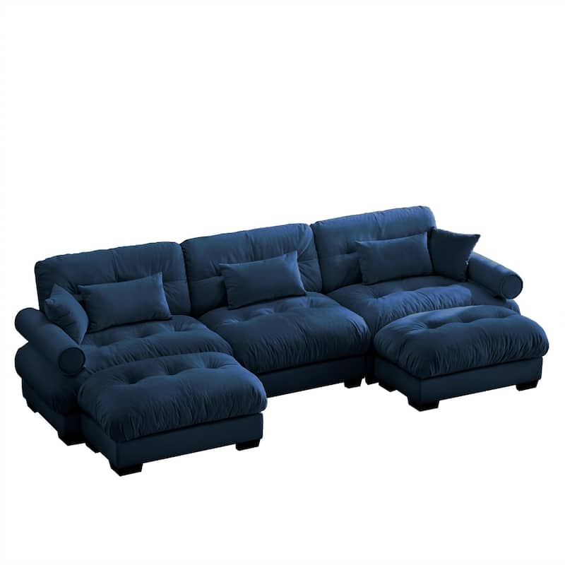 Modern Reversible 3-Seat Modular Sectional Corner Sofa Couch with Waist Pillows