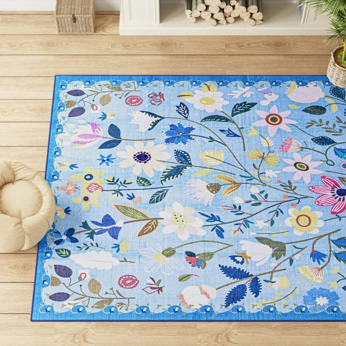 Nature Floral Non-Slip Machine Washable Colorful Modern Area Rug