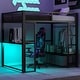 preview thumbnail 15 of 23, Full Size Gaming Loft Bed with Desk and LED Lights, Metal Loft Bed Frame w/ 3 Linen Storage Drawers, Open Wardrobe & Ladder