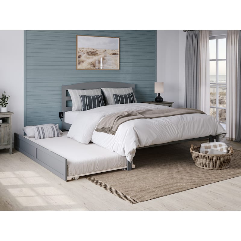 Warren Solid Wood Platform Bed with Twin XL Trundle - Grey - Queen