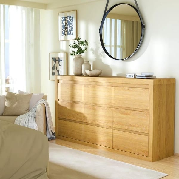 dresser between $1 and $20 sale 9 Drawer Modern Wooden Dresser with Handleless Design, Wide Storage Chest  for Bedroom Living Room Entryway - On Sale - Bed Bath & Beyond