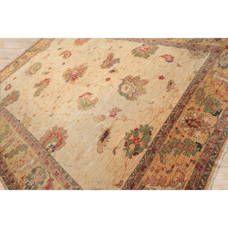 9'7''x12'9'' Hand Knotted Wool Beige Arts & Crafts Oushak Vintage Oriental Rug - 9' 7'' x 12' 9''