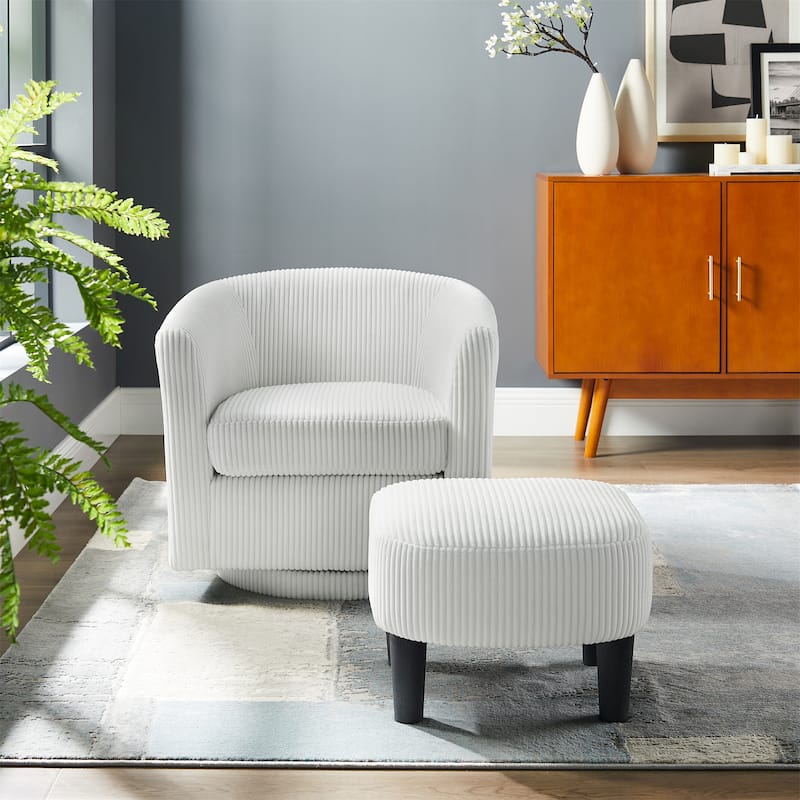 Corduroy Swivel Accent Chair with Ottoman