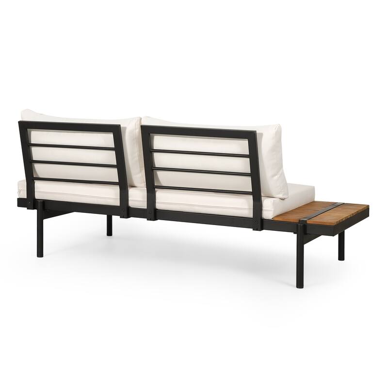 Roomfitters Outdoor 2 Seater Sofa with Cushions and Side Table, Left/Right Facing Sectional, Beige
