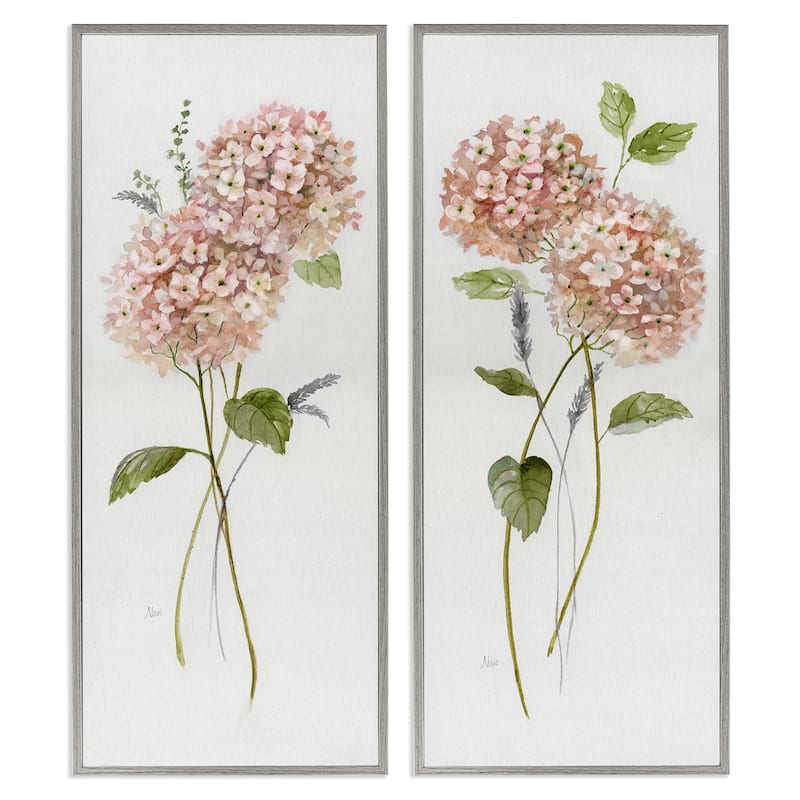 Stupell Pink Hydrangea Sprigs Framed Giclee Art Design By Nan (Set of 2) - 13 x 30 - Grey