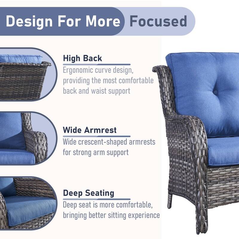 Pocassy Outdoor 7PCS 3-Seat Sofa Swivel Chairs Table Ottoman