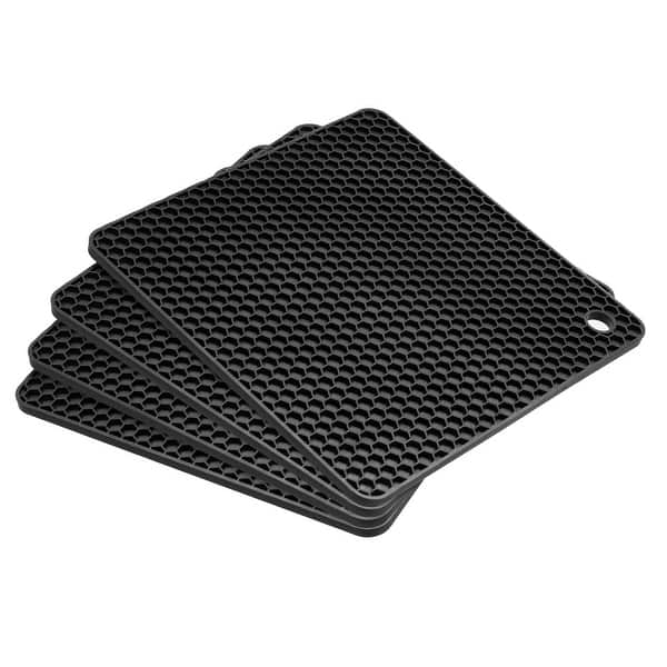 Silicone Trivet Mats 4pcs, Hot Pads Pot Holder for Countertop-Black - Black