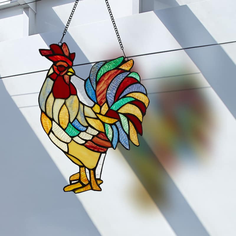 River of Goods 15.25"H Rusty the Rooster Stained Glass Window Panel