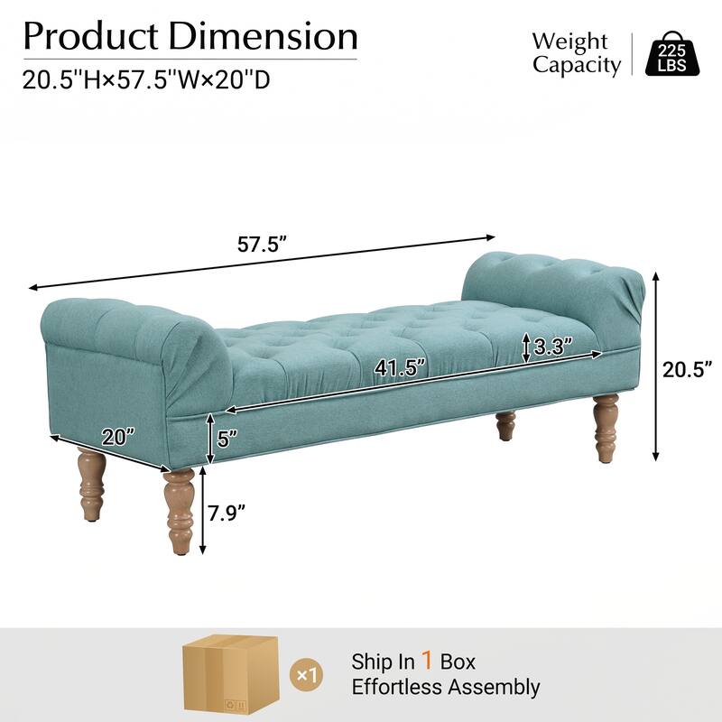Button-Tufted End of Bed Bench,Large Upholstered Ottoman,Foot Rest with Legs