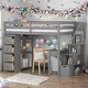 preview thumbnail 1 of 18, Twin size Loft Bed with Storage Drawers ,Desk and Stairs, Wooden Loft Bed with Shelves, No box spring required- Gray Gray